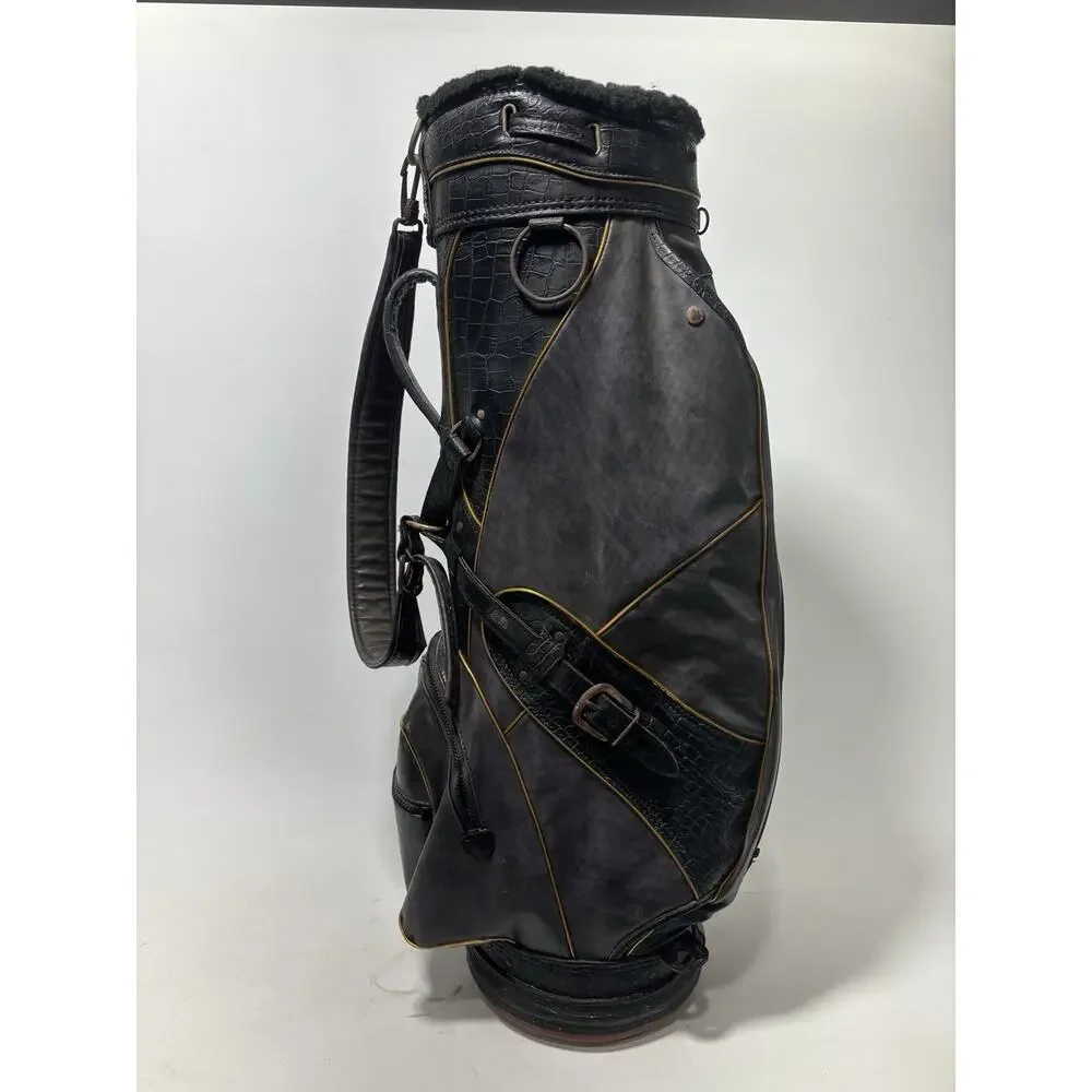 Vintage Titleist Leather Golf Bag Black Faux Alligator Carry Bag Rain Cover USA